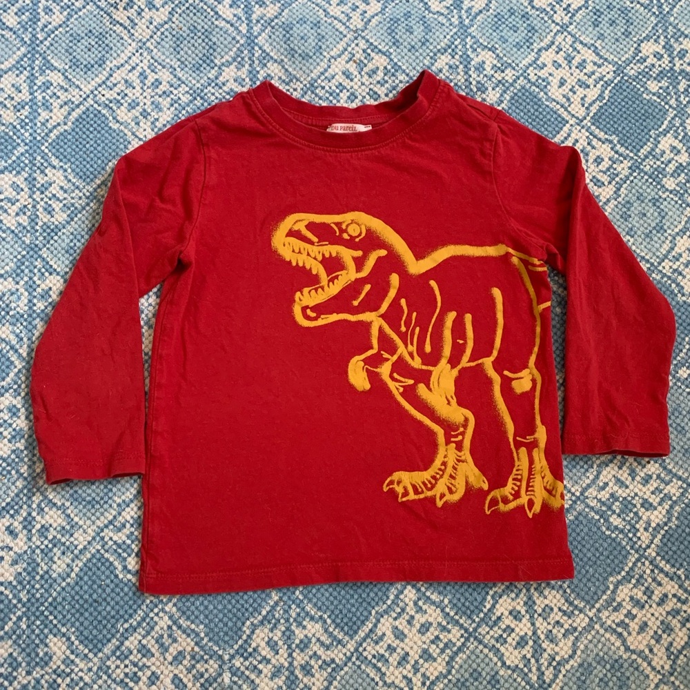 French T Rex Cotton Tee SprayPaint Graffiti Dinosaur 3-4T